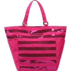 NEW Victoria’s Secret Pink Striped Sequin Tote Bag